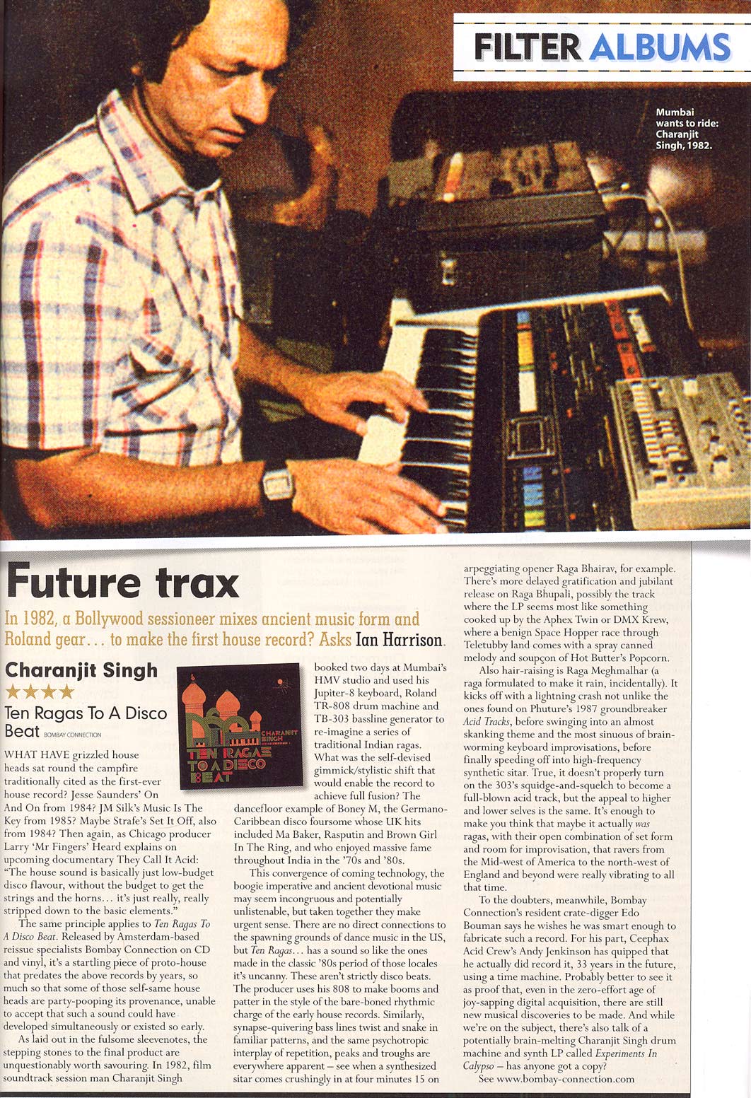 Scan of an article in Mojo magazine from 2010 alongside the reissue of Synthesizing - Ten Ragas to a Disco Beat that mentions the "Experiments in Calypso" album at the end