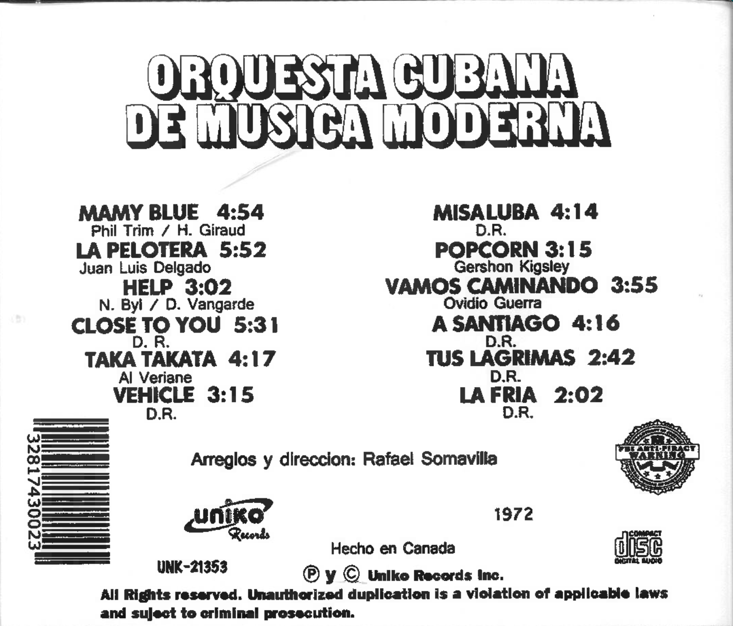 Orquesta Cubana de Música Moderna - Directo Desde Cuba [Areito 1972, reissued on Uniko, CD, unkown date]