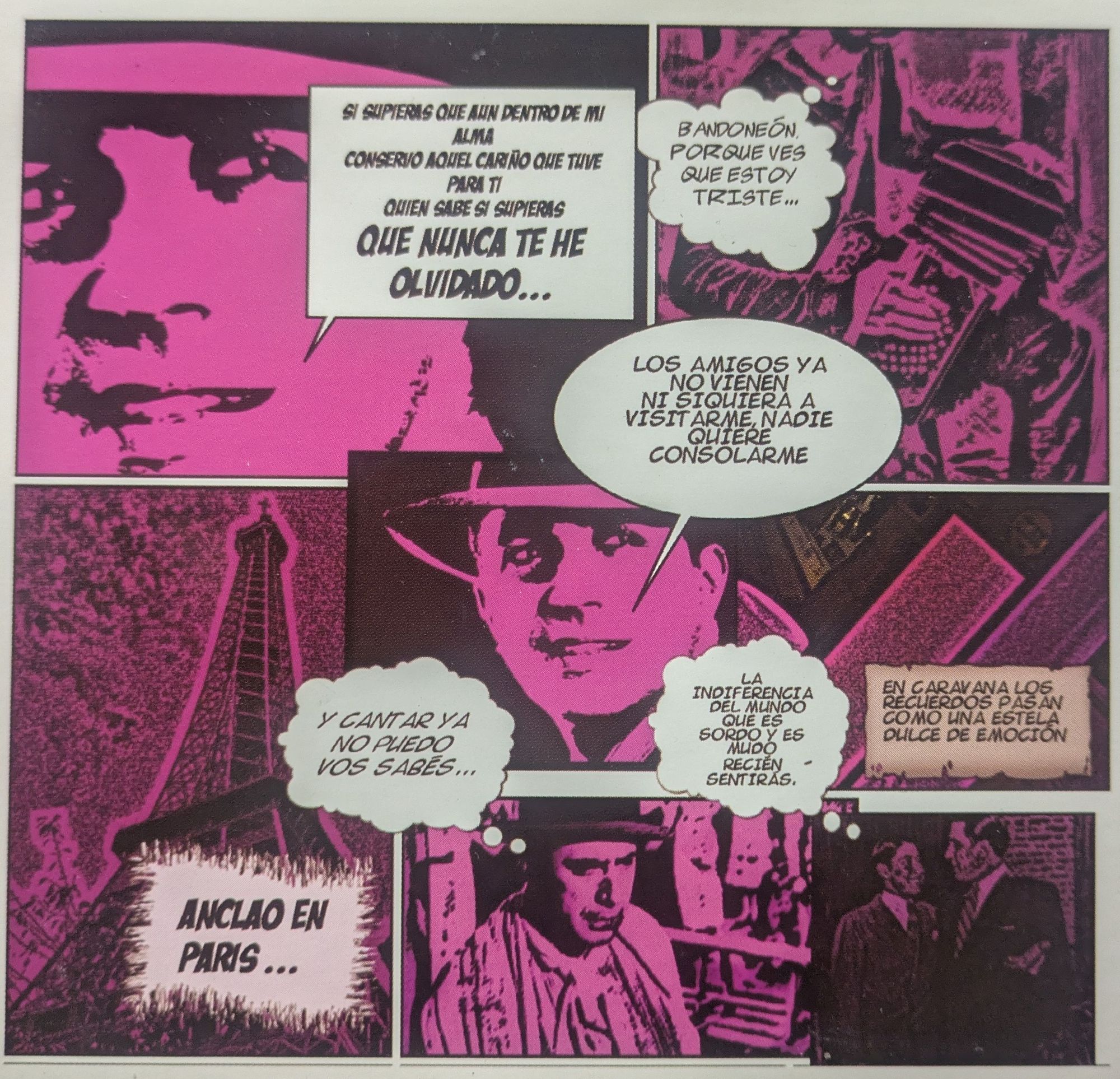 Cómic con las letras de "Anclao' en Paris"